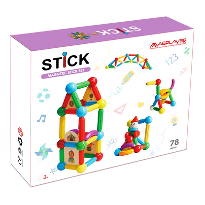 SET DE CONSTRUCTIE MAGNETIC - STICK (78 PIESE) - MAGPLAYER (MPO-78) - Libelula Vesela - Jucarii