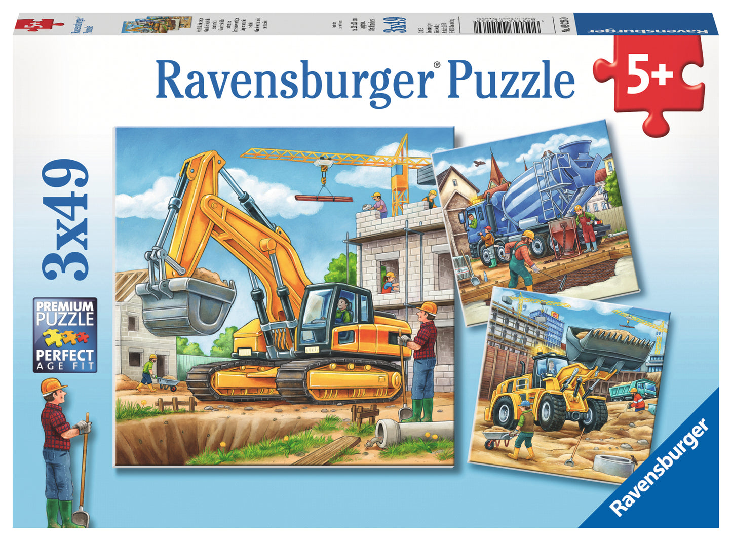 PUZZLE VEHICULE DE CONSTRUCTIE, 3X49 PIESE - RAVENSBURGER (RVSPC09226) - Libelula Vesela - Jucarii