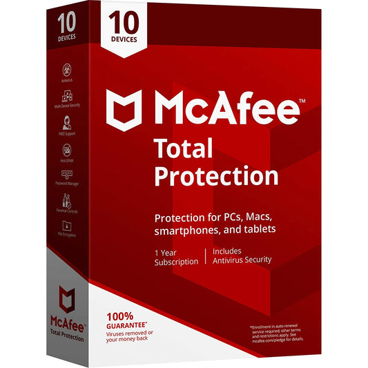 MCAFEE TOTAL PROTECTION 2020 KEY (1 YEAR / 10 DEVICES) - OFFICIAL WEBSITE - PC - WORLDWIDE - MULTILANGUAGE - Libelula Vesela - Software