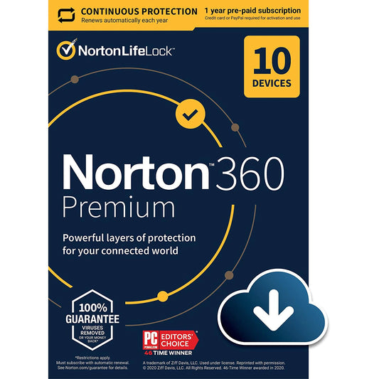 NORTON 360 PREMIUM NON-SUBSCRIPTION KEY (10 DEVICES, 1 YEAR) - OFFICIAL WEBSITE - PC - EU - MULTILANGUAGE - Libelula Vesela - Software